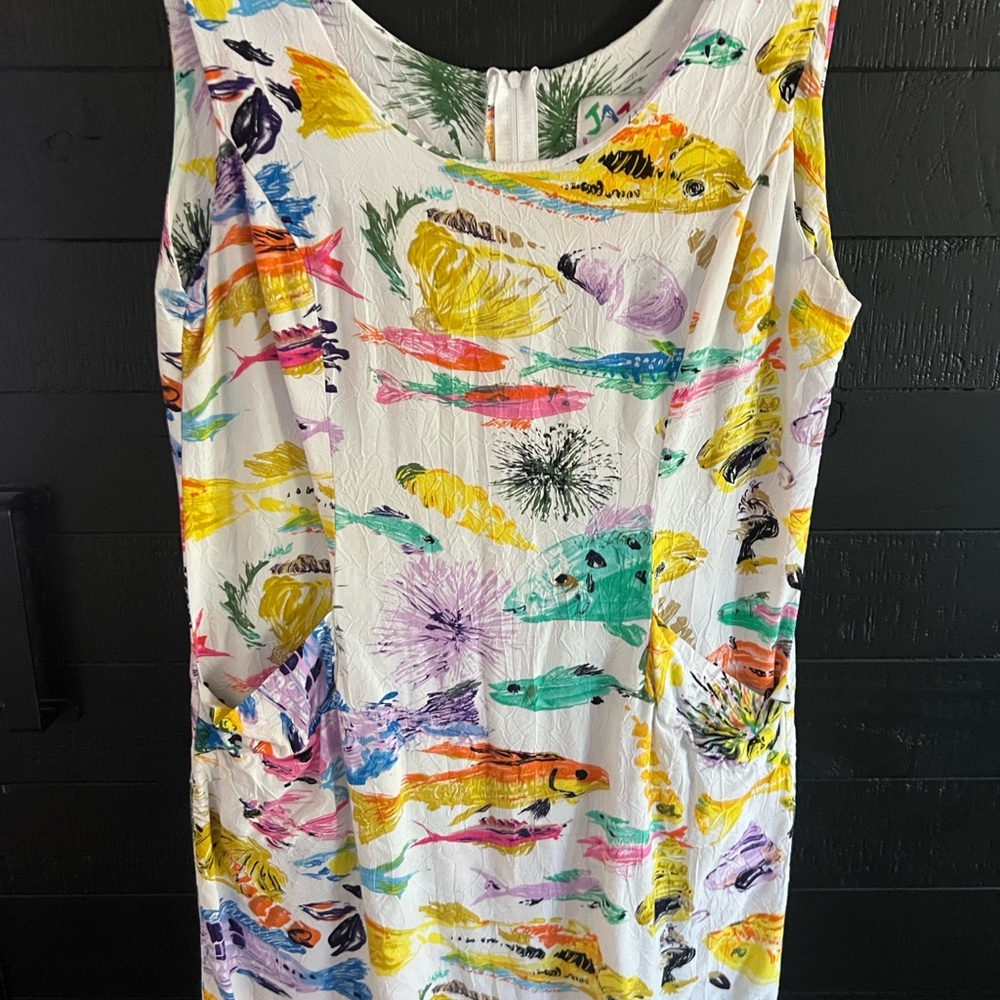 Colorful Fish Print Sleeveless Dress with pockets!